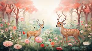 Forest with animals and flowers