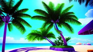 Tropical day with palm tree flower futuristic atmosphere