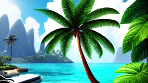 Tropical day with palm tree flower futuristic atmosphere