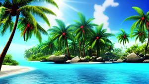 Tropical day with palm tree flower futuristic atmosphere