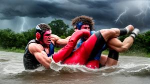 storm with rain and brother wrestling with cabib