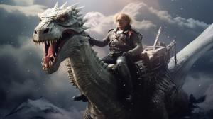 Havel the rock riding a dragon with a shotgun