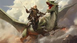 Havel the rock riding a dragon with a shotgun