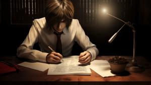 Light Yagami drawing the kukux clan on his death note