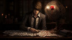 Light Yagami drawing the kukux clan on his death note