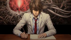 Light Yagami drawing the kukux clan on his death note