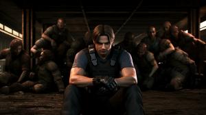 Leon scott kennedy sitting with many womens behind him