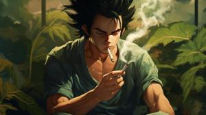 Son Goku smoking a joint with Vegeta