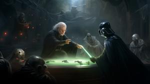 Yoda and obi wan fighting darth vader and darth sidious on the deathstar