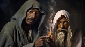 2pac and snoopdog smoking together with gandalf