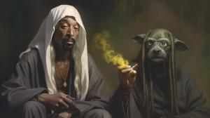 2pac and snoopdog smoking together with gandalf