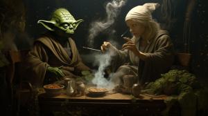 Yoda smoking with obi wan and dath vader