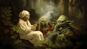 Yoda smoking with obi wan and dath vader