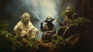 Yoda smoking with obi wan and dath vader