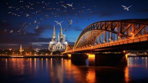 Cologne Cathedral, Horses, Zepplin, Magic, River, Birds