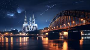 Cologne Cathedral, Horses, Zepplin, Magic, River, Birds