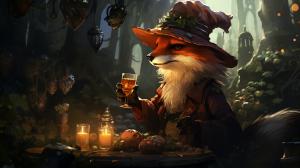 Adventurous fox sorcerer castle forest dragonscale night creatures smoking weed wine song mushrooms