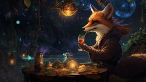 Adventurous fox sorcerer castle forest dragonscale night creatures smoking weed wine song mushrooms