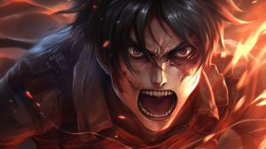 angry Eren Yeagar attack titan anime rumbling attack on titan