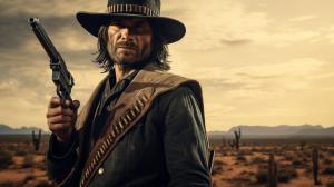 john marston from red dead redemption holding a glock