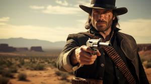 john marston from red dead redemption holding a glock