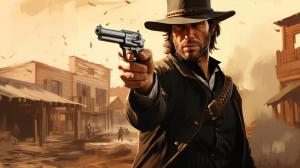 john marston from red dead redemption holding a glock