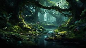 Trippy forest woods water air earth paths vegitation