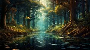 Trippy forest woods water air earth paths vegitation