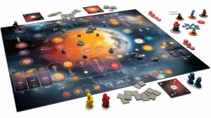 Create a Board Game layout with Earth's  Solar System as it theme with small comet and asteroids that you work together as  a team to return to The Great Scot Mothership of Da Rescuerz  from the year 2044.