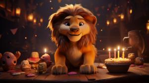 The Lion King. Simba holds a sign that says, Happy Birthday Kevin. The animals from the movie celebrate in the Background.