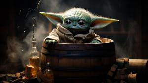 Baby yoda smoking and drinking beer