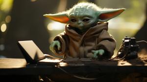 Baby yoda smoking and drinking beer