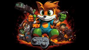 Conker in cartoon with xbox t shirt