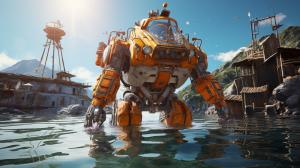 Da Rescuer's prototype Mech suit with Rachet from the transformers and Marty McFly controlling Mech Suit from inside, rescuing some stranded traveller's, from a island in the Middle of a Volcanic lake on the home world Telstar 4.