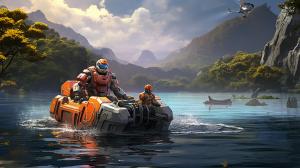 Da Rescuer's prototype Mech suit with Rachet from the transformers and Marty McFly controlling Mech Suit from inside, rescuing some stranded traveller's, from a island in the Middle of a Volcanic lake on the home world Telstar 4.