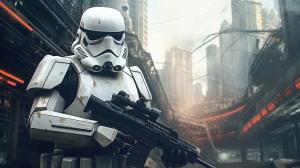 starwars stormtrooper in city futuristic