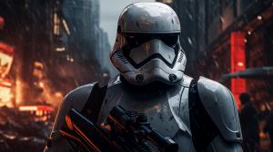 starwars stormtrooper in city futuristic