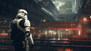 starwars stormtrooper in city futuristic