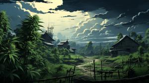 Greyish green, cannabis, weed, farm, anime, compound