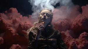 Victoria Pedretti smoking on the planet Saturn