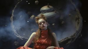 Victoria Pedretti smoking on the planet Saturn