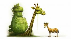 Grogu with a giraffe