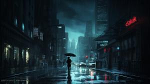 Deadstroke in night raining city