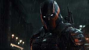 Deathstroke in dark rain city