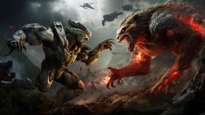 Master chief fight vs Atriox in dark New Mombasa