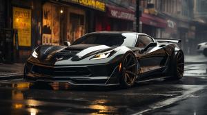 2030 Chevrolet corvette with an aggresive look doing a burnout in new york