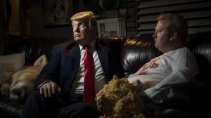 a fat donkey watching tv with donald trump