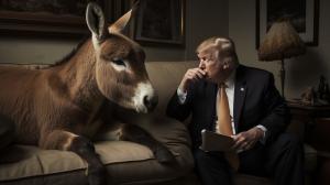 a fat donkey watching tv with donald trump