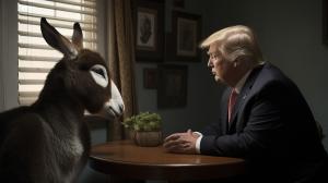 a fat donkey watching tv with donald trump