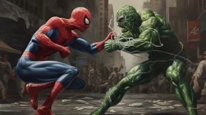 Spiderman fighting green gobling in new york city